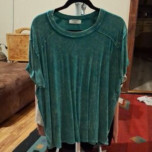 Zenana Outfitters Teal Washed Ribbed Short Sleeve Top
